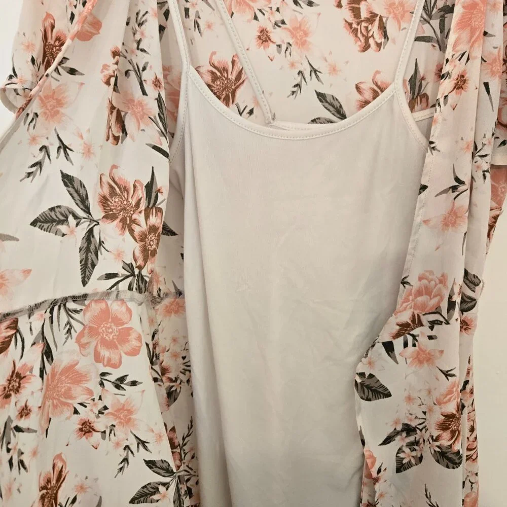 Time and Tru Floral Wrap Midi Dress Tie Waist Short Sleeve Size M - Picture 10 of 16